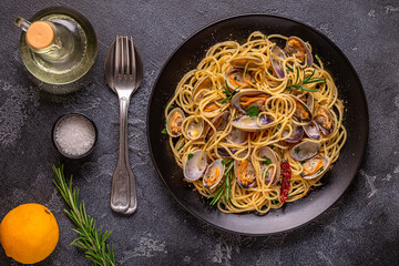 Seafood pasta with clams Spaghetti alle Vongole.