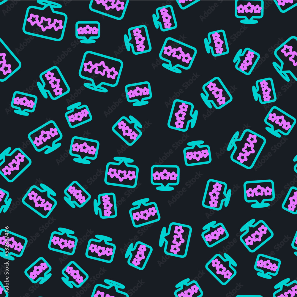 Poster line five stars customer product rating review icon isolated seamless pattern on black background. f