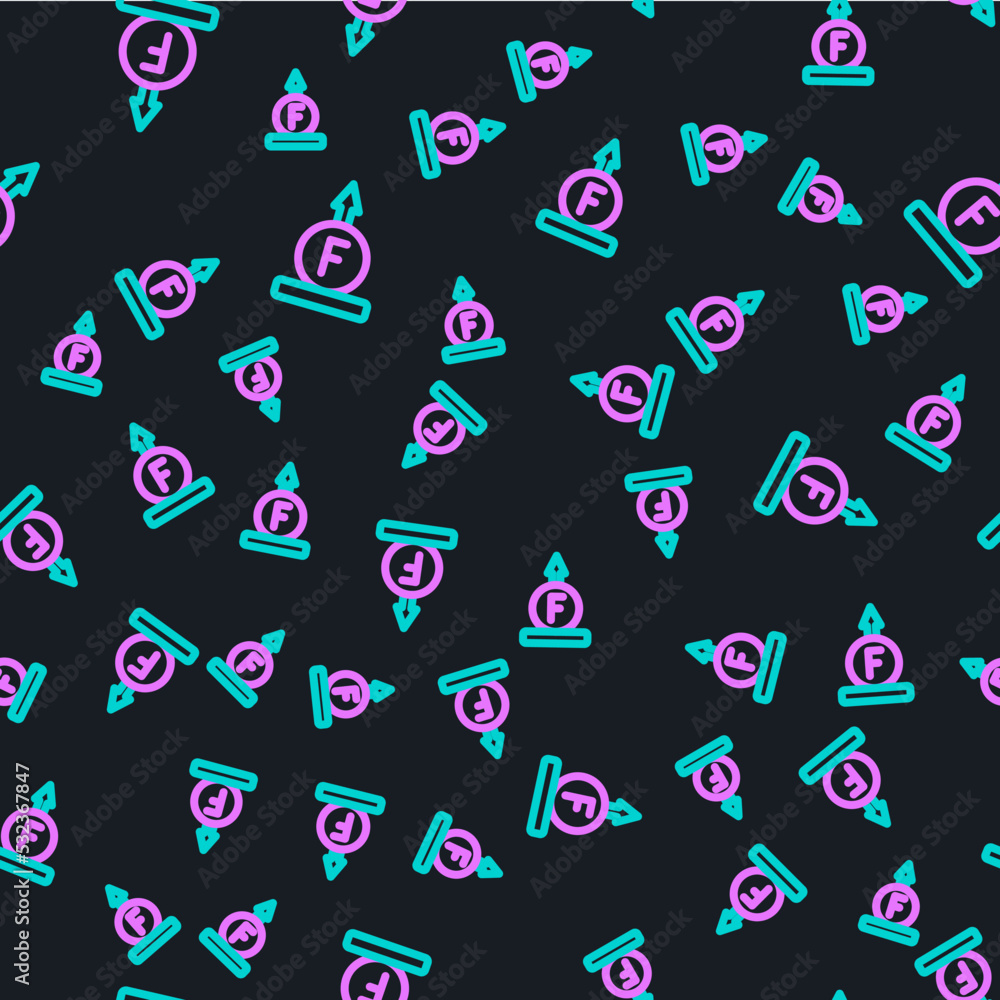Poster line force of physic formula calculation icon isolated seamless pattern on black background. vector