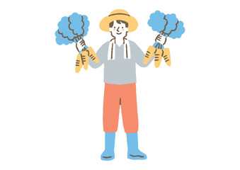 採った人参を持っている男性_色