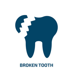 broken tooth icon from dentist collection. Filled broken tooth, tooth, broken glyph icons isolated on white background. Black vector broken tooth sign, symbol for web design and mobile apps