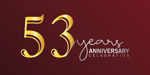 53rd anniversary celebration logotype number gold color with red color background. vector anniversary for celebration, invitation card, and greeting card