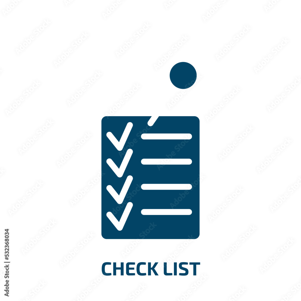 Poster check list outline icon from education collection. filled check list outline, check, list glyph icon