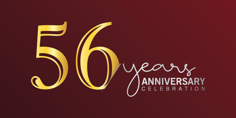 56th anniversary celebration logotype number gold color with red color background. vector anniversary for celebration, invitation card, and greeting card