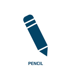 pencil icon from education collection. Filled pencil, pen, school glyph icons isolated on white background. Black vector pencil sign, symbol for web design and mobile apps
