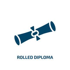rolled diploma icon from education collection. Filled rolled diploma, paper, diploma glyph icons isolated on white background. Black vector rolled diploma sign, symbol for web design and mobile apps