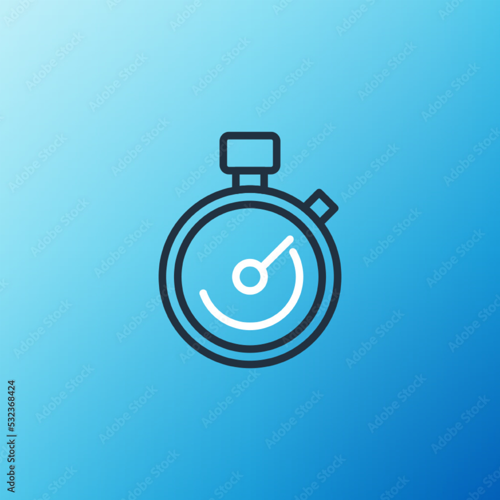 Poster line stopwatch icon isolated on blue background. time timer sign. chronometer sign. colorful outline