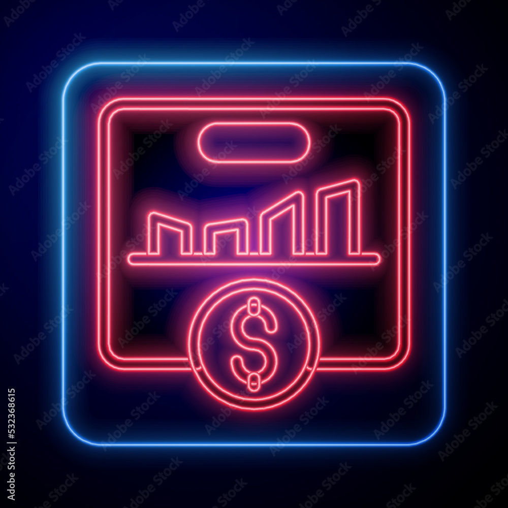 Poster glowing neon kpi - key performance indicator icon isolated on black background. vector