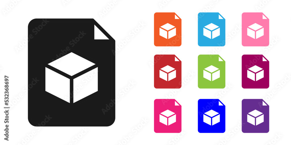 Aufkleber black isometric cube file icon isolated on white background. geometric cubes solid icon. 3d square s