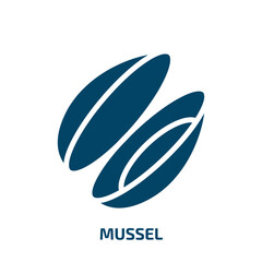 mussel icon from food collection. Filled mussel, seafood, ocean glyph icons isolated on white background. Black vector mussel sign, symbol for web design and mobile apps