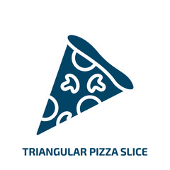triangular pizza slice icon from food collection. Filled triangular pizza slice, pizza, slice glyph icons isolated on white background. Black vector triangular pizza slice sign, symbol for web design