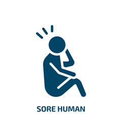 sore human icon from feelings collection. Filled sore human, medical, human glyph icons isolated on white background. Black vector sore human sign, symbol for web design and mobile apps