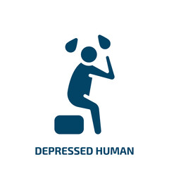depressed human icon from feelings collection. Filled depressed human, human, stress glyph icons isolated on white background. Black vector depressed human sign, symbol for web design and mobile apps