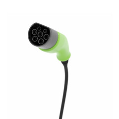 Green charging plug on a white background, 3d rendering