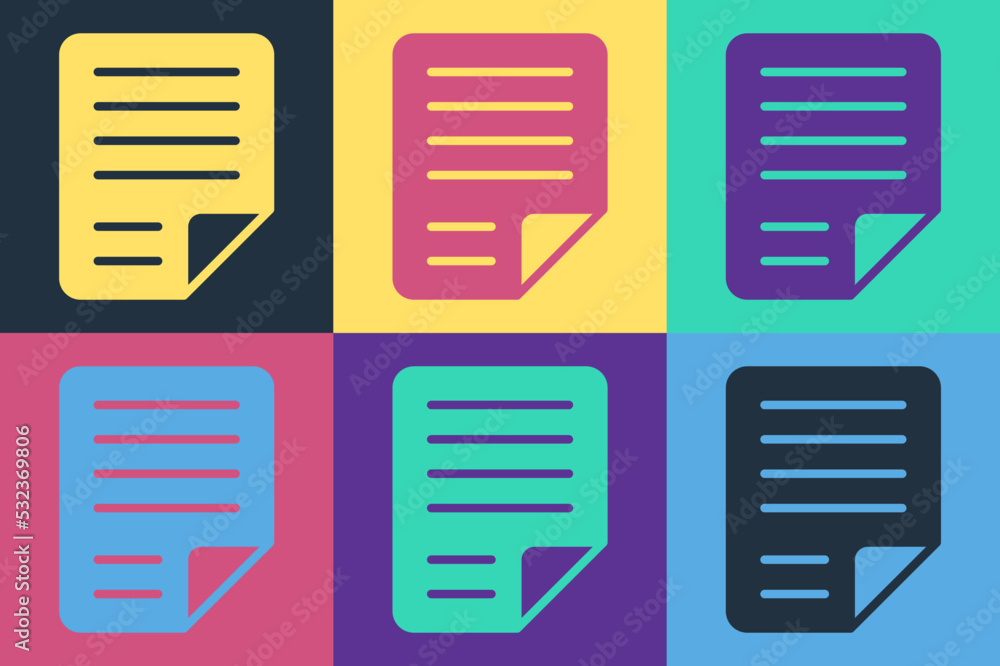 Poster pop art file document icon isolated on color background. checklist icon. business concept. vector