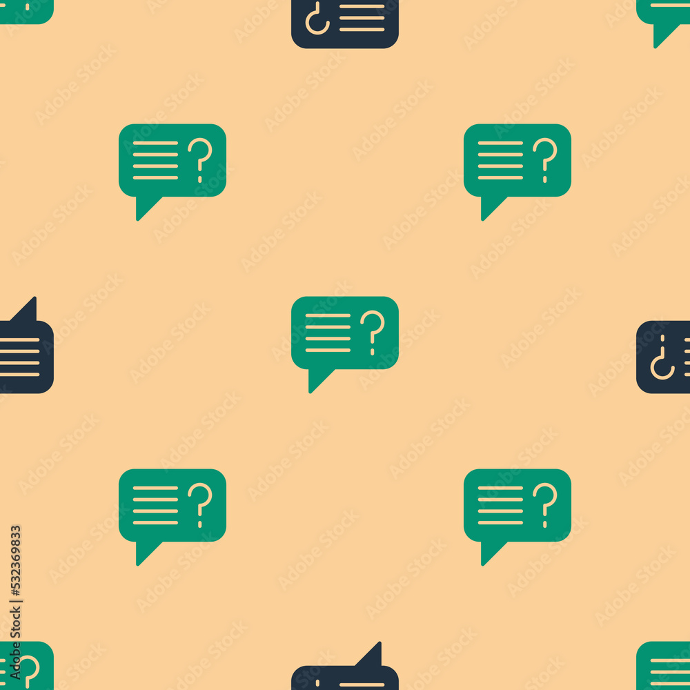 Poster green and black unknown search icon isolated seamless pattern on beige background. magnifying glass 