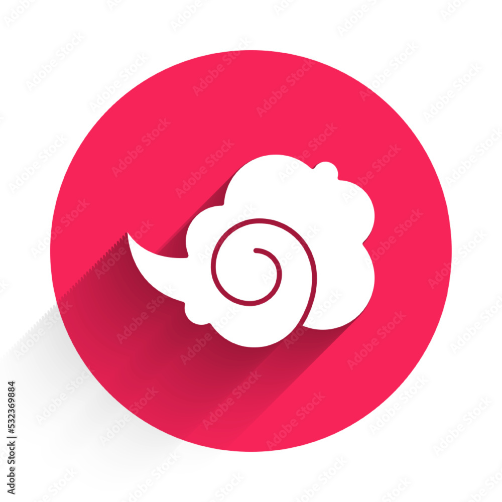 Poster white magic fog or smoke icon isolated with long shadow background. red circle button. vector