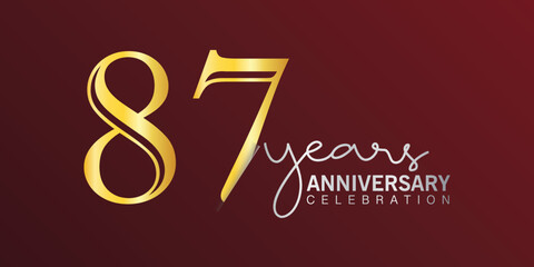 87th anniversary celebration logotype number gold color with red color background. vector anniversary for celebration, invitation card, and greeting card