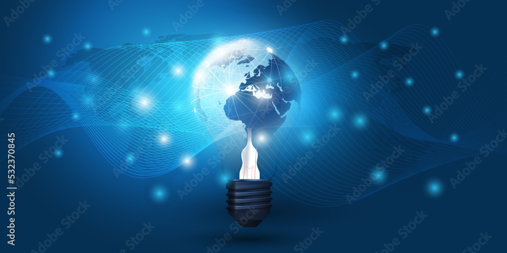 Poster cloud computing, electric and global network connections concept design with earth globe inside a gl