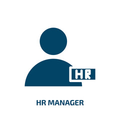 hr manager icon from general collection. Filled hr manager, business, work glyph icons isolated on white background. Black vector hr manager sign, symbol for web design and mobile apps