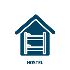 hostel icon from hotel and restaurant collection. Filled hostel, hotel, room glyph icons isolated on white background. Black vector hostel sign, symbol for web design and mobile apps