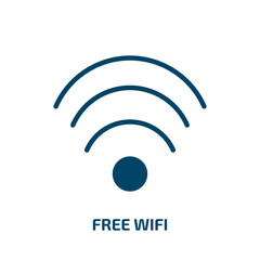 free wifi icon from hotel collection. Filled free wifi, network, connection glyph icons isolated on white background. Black vector free wifi sign, symbol for web design and mobile apps
