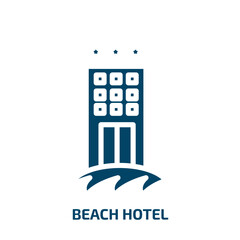 beach hotel icon from hotel and restaurant collection. Filled beach hotel, tourism, hotel glyph icons isolated on white background. Black vector beach hotel sign, symbol for web design and mobile apps