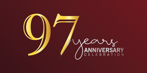 97th anniversary celebration logotype number gold color with red color background. vector anniversary for celebration, invitation card, and greeting card