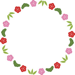 お正月の円形フレーム　松竹梅