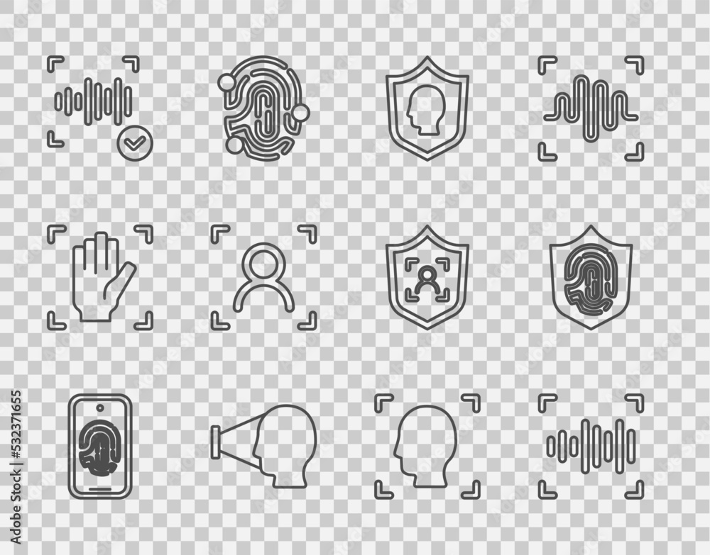 Poster set line mobile with fingerprint scan, voice recognition, user protection, face, and fingerprint shi