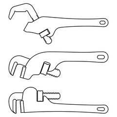 Hand tool icons. Pipe wrench. Vector thin line