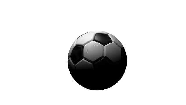 White-black soccer ball on spot light under white background. 3D illustration. 3D high quality rendering. PNG format.