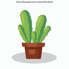Cactus flowerpot icons colored flat sketch