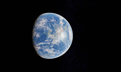 Planet Earth in the Starry Sky of Solar System in Space.. 3d rendering.