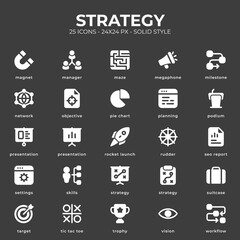 Strategy icon pack with black color