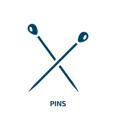 pins icon from sew collection. Filled pins, pin, map glyph icons isolated on white background. Black vector pins sign, symbol for web design and mobile apps