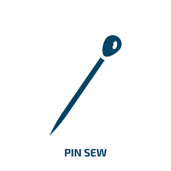 pin sew icon from sew collection. Filled pin sew, thimble, pin glyph icons isolated on white background. Black vector pin sew sign, symbol for web design and mobile apps