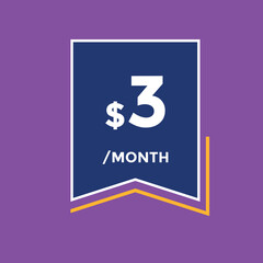 3 dollar price tag. Price $3 USD dollar only Sticker sale promotion Design. shop now button for Business or shopping promotion
