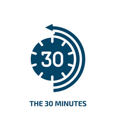the 30 minutes icon from other collection. Filled the 30 minutes, speed, second glyph icons isolated on white background. Black vector the 30 minutes sign, symbol for web design and mobile apps