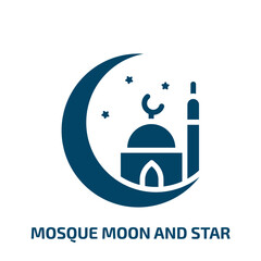 mosque moon and star icon from other collection. Filled mosque moon and star, islamic, moon glyph icons isolated on white background. Black vector mosque moon and star sign, symbol for web design and