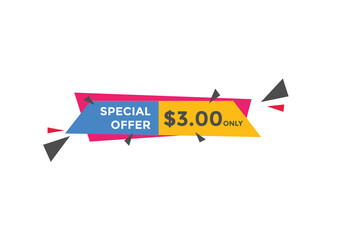 $3 USD Dollar Month sale promotion Banner. Special offer, 3 dollar month price tag, shop now button. Business or shopping promotion marketing concept
