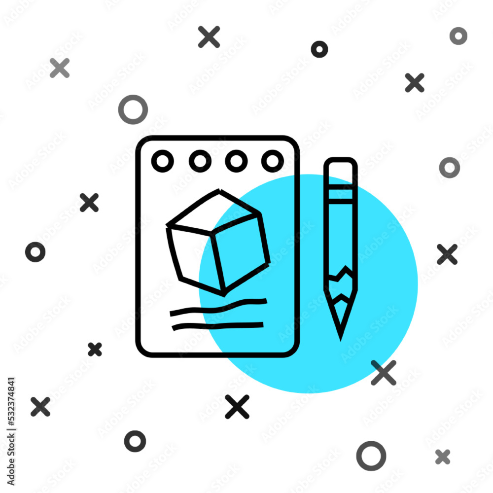 Poster black line sketch on paper icon isolated on white background. random dynamic shapes. vector