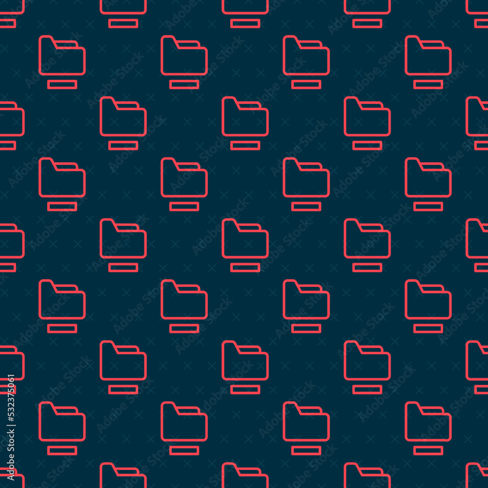 Poster red line document folder icon isolated seamless pattern on black background. accounting binder symbo