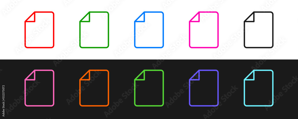 Poster set line file document icon isolated on black and white background. checklist icon. business concept