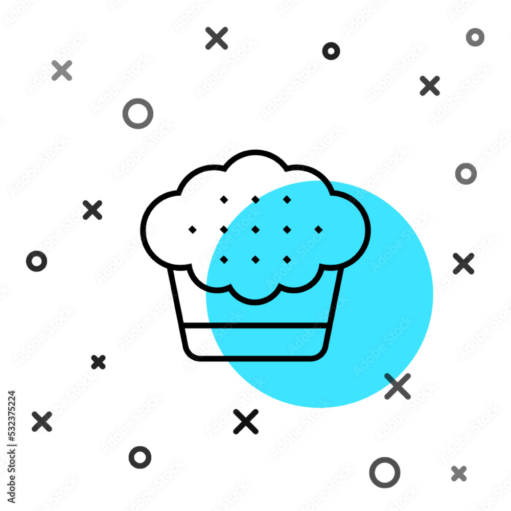Poster black line muffin icon isolated on white background. random dynamic shapes. vector