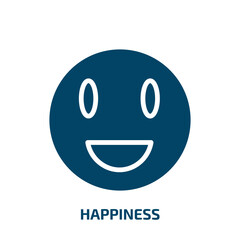 happiness icon from startup stategy and success collection. Filled happiness, happy, smile glyph icons isolated on white background. Black vector happiness sign, symbol for web design and mobile apps