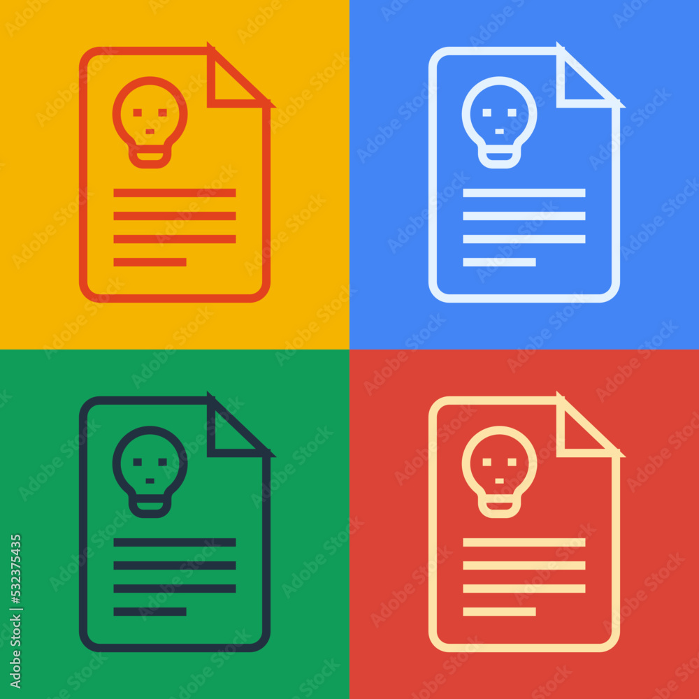 Poster pop art line radiation warning document icon isolated on color background. text file. vector