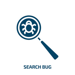 search bug icon from technology collection. Filled search bug, search, computer glyph icons isolated on white background. Black vector search bug sign, symbol for web design and mobile apps