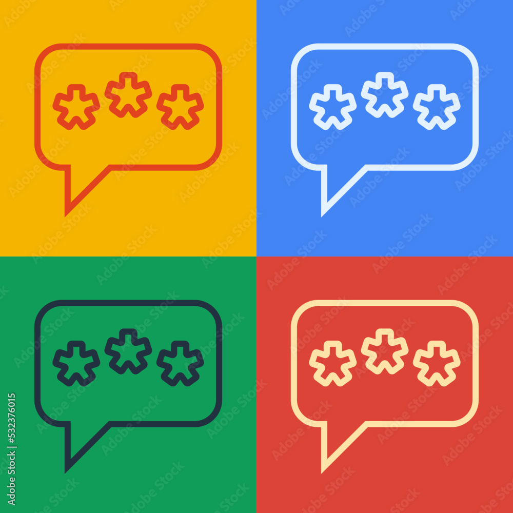 Poster pop art line speech bubble chat icon isolated on color background. message icon. communication or co