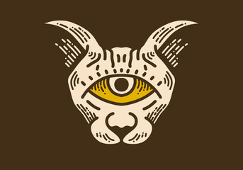 Cat head with one eye in the middle retro vintage line art